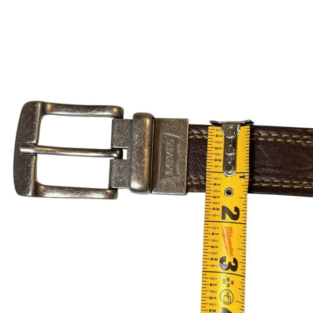 Levi’s Reversible Leather Belt Brown Black Stitched Silver Tone 2-Sided Sz 38-40